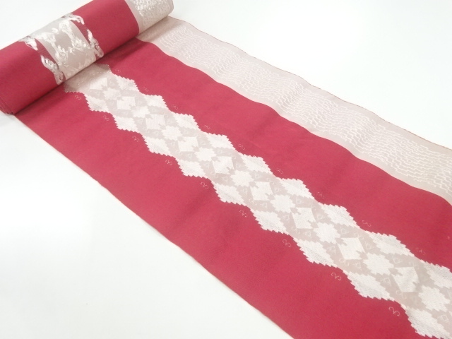 JAPANESE KIMONO / ANTIQUE BOLT FOR HASSUN OBI / WOVEN DIAMOND PATTERN